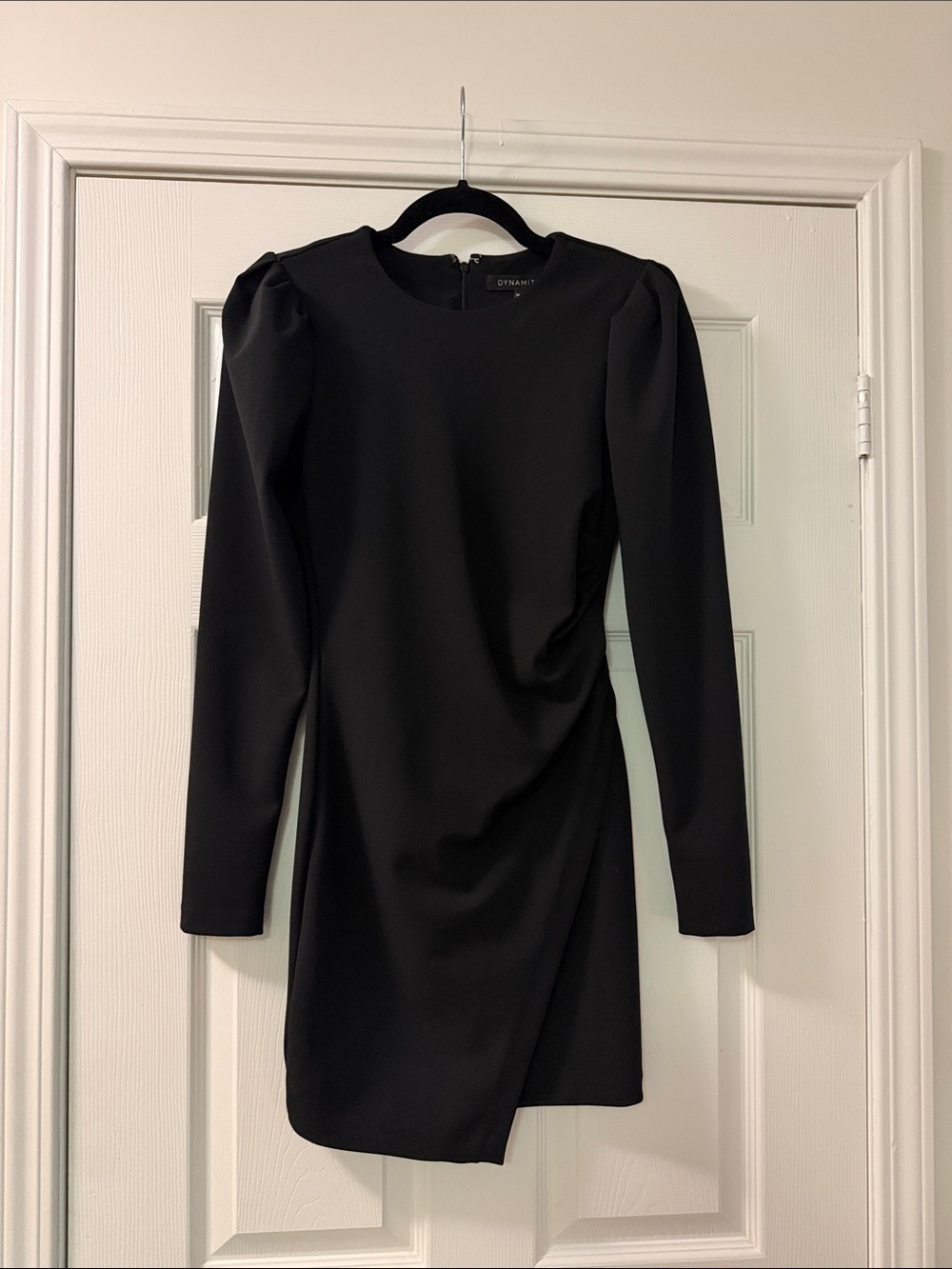Dynamite Black Long-Sleeve Mini Dress with Draped Side